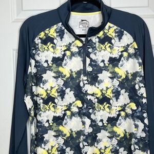 Slazenger Golf Womens XL Quarter Zip Pullover Long Sleeve Navy Yellow Abstract